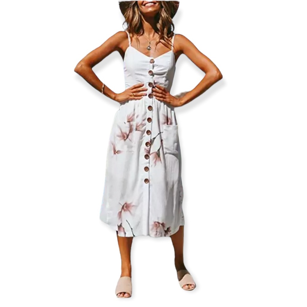 White floral maxi dress with pockets